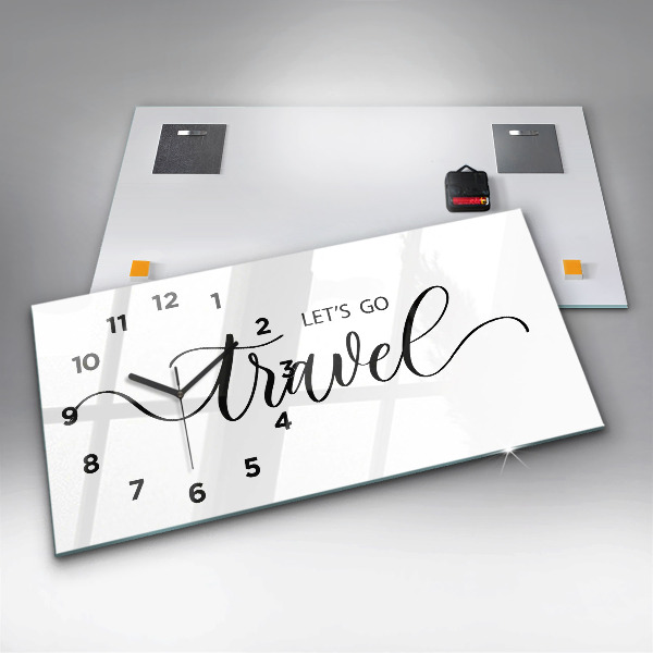 Glass wall clock rectangular The inscription Travel