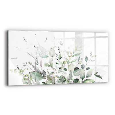 Glass wall clock rectangular Plants leaves