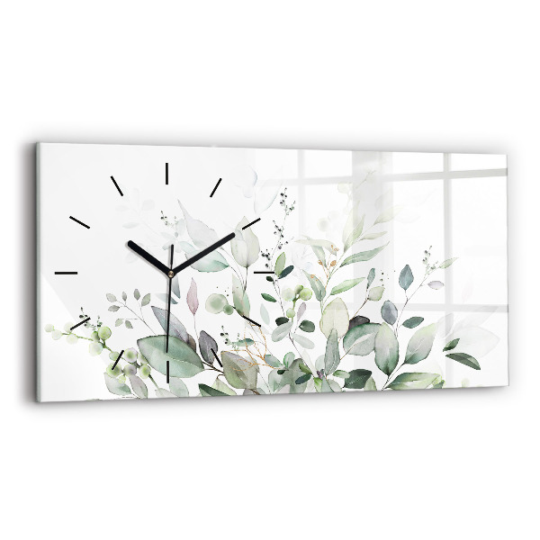 Glass wall clock rectangular Plants leaves
