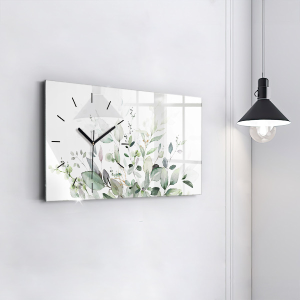 Glass wall clock rectangular Plants leaves