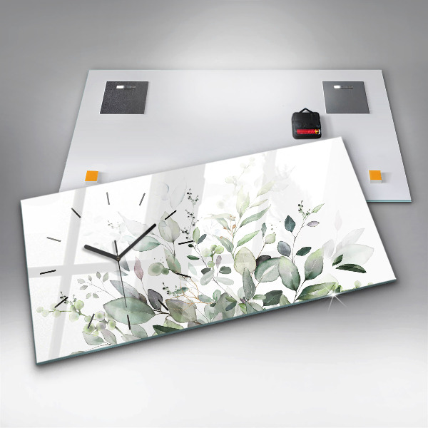 Glass wall clock rectangular Plants leaves