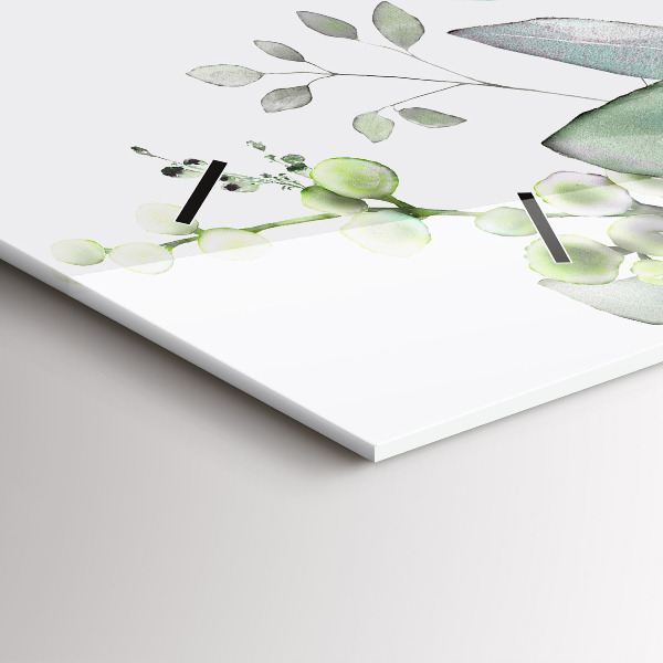 Glass wall clock rectangular Plants leaves