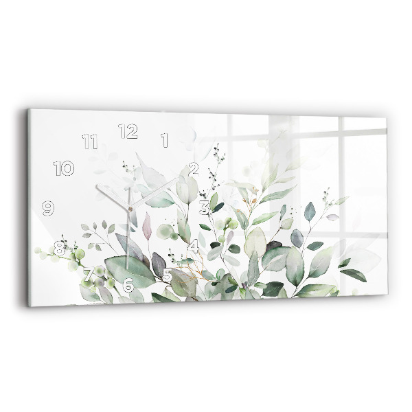 Glass wall clock rectangular Plants leaves