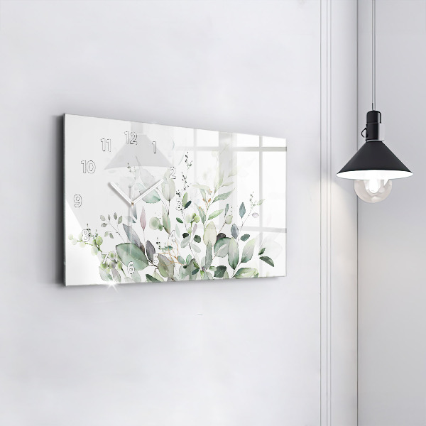 Glass wall clock rectangular Plants leaves