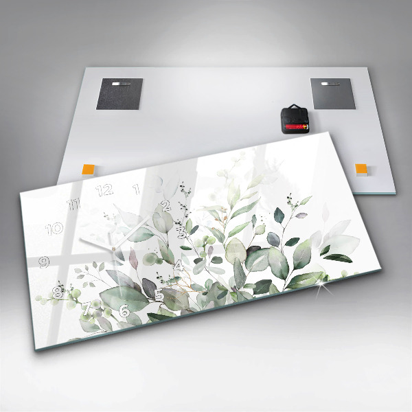 Glass wall clock rectangular Plants leaves