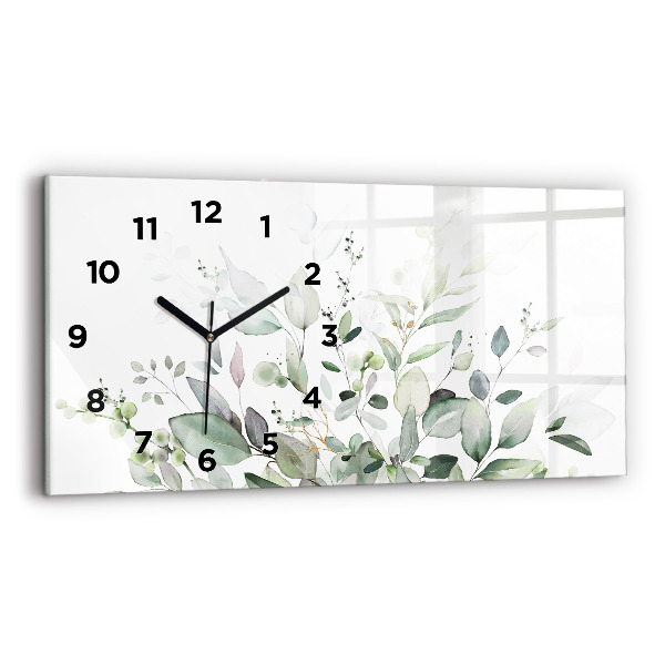 Glass wall clock rectangular Plants leaves
