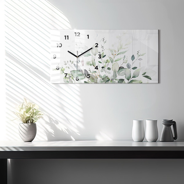 Glass wall clock rectangular Plants leaves
