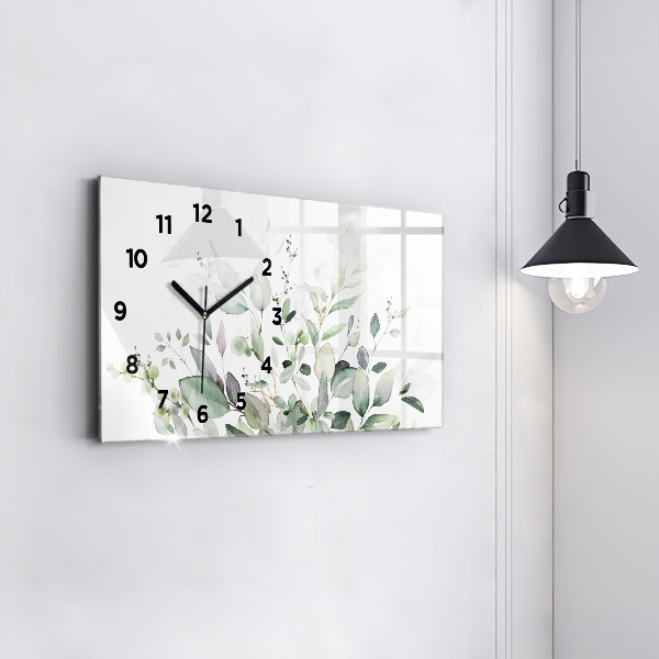 Glass wall clock rectangular Plants leaves