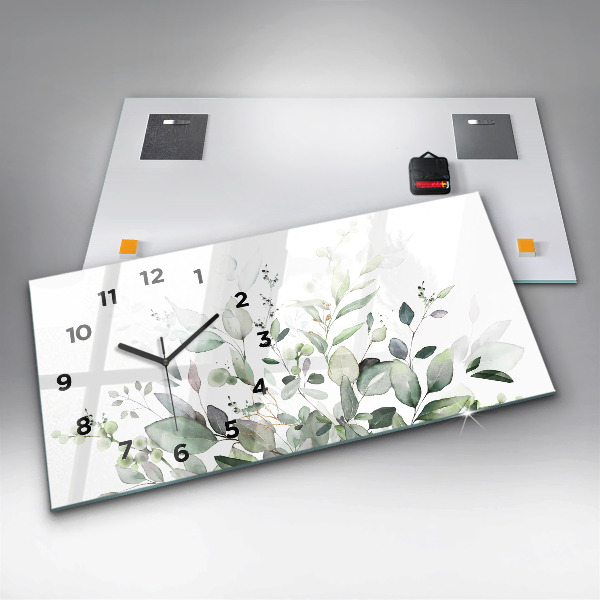 Glass wall clock rectangular Plants leaves