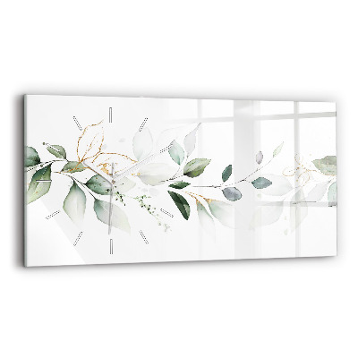 Glass wall clock rectangular Abstraction leaves