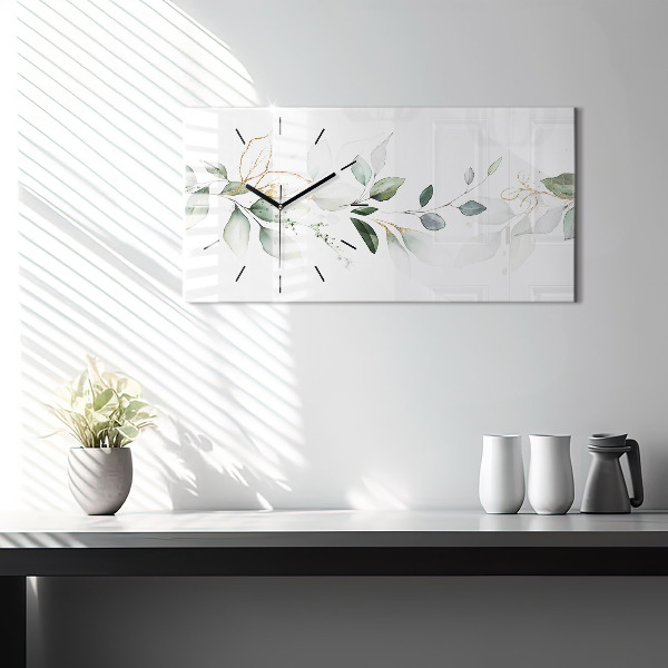 Glass wall clock rectangular Abstraction leaves