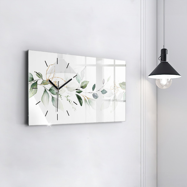 Glass wall clock rectangular Abstraction leaves
