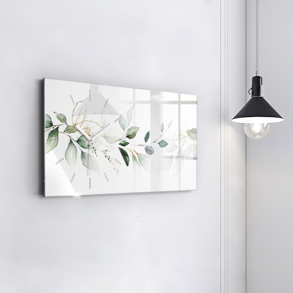 Glass wall clock rectangular Abstraction leaves