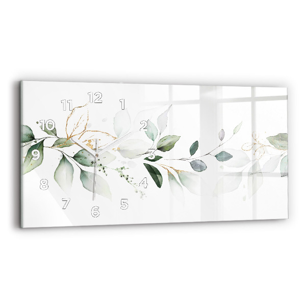 Glass wall clock rectangular Abstraction leaves