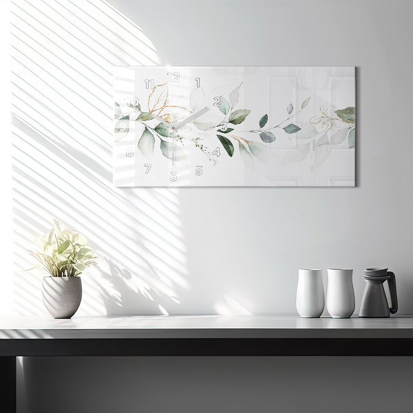 Glass wall clock rectangular Abstraction leaves