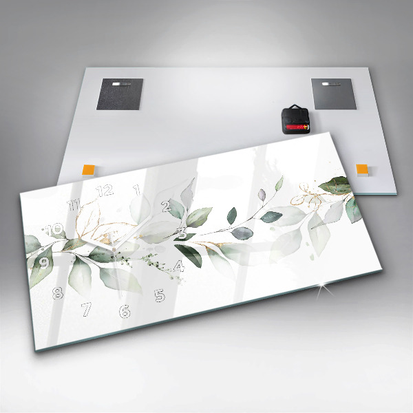 Glass wall clock rectangular Abstraction leaves