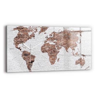 Glass wall clock rectangular Brick world map
