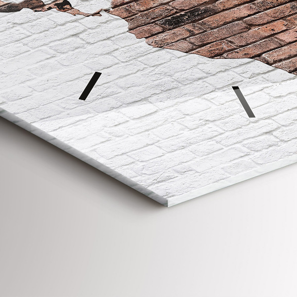 Glass wall clock rectangular Brick world map