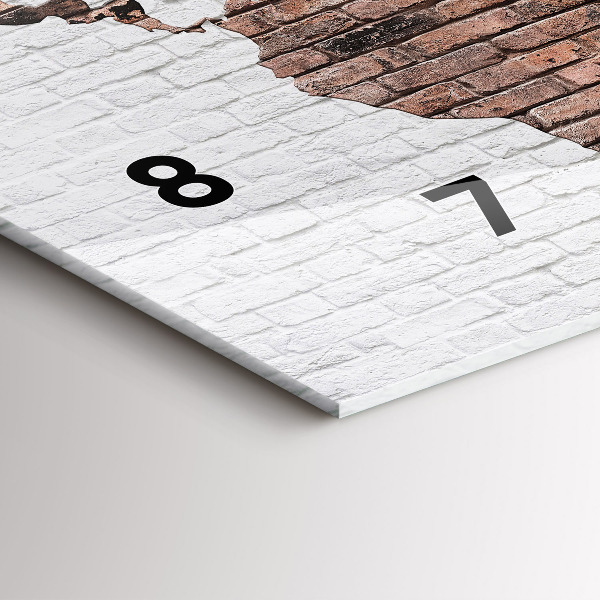 Glass wall clock rectangular Brick world map