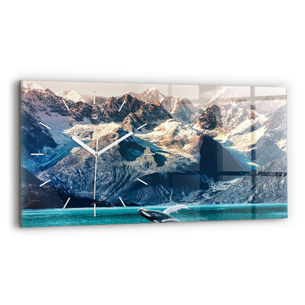 Glass wall clock rectangular Whale water