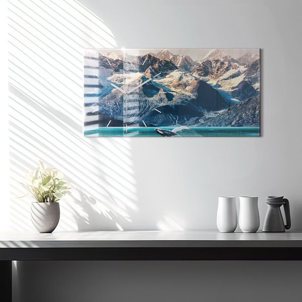 Glass wall clock rectangular Whale water