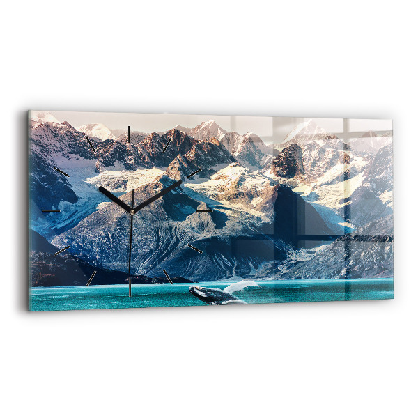 Glass wall clock rectangular Whale water