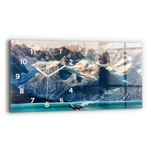 Glass wall clock rectangular Whale water