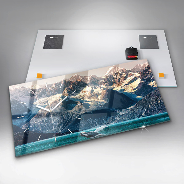 Glass wall clock rectangular Whale water