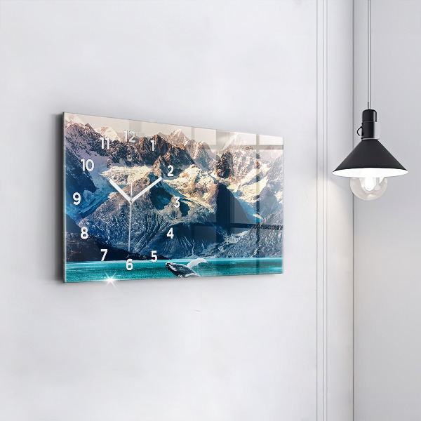 Glass wall clock rectangular Whale water