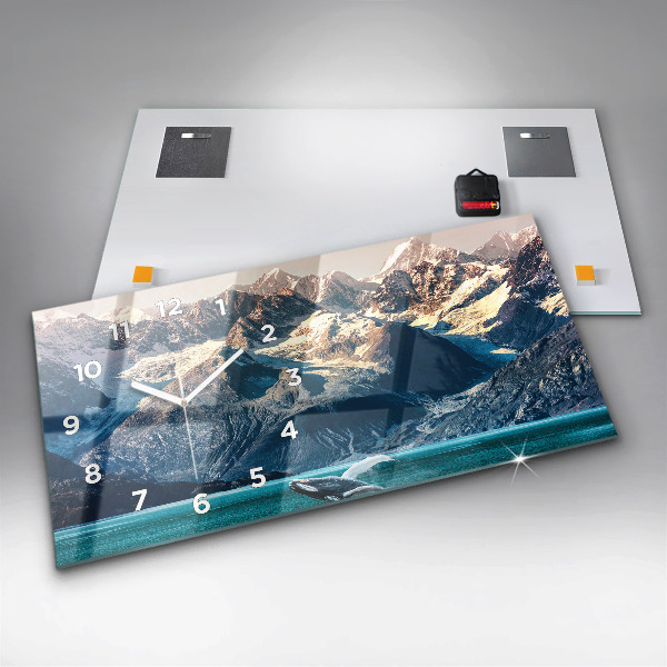 Glass wall clock rectangular Whale water