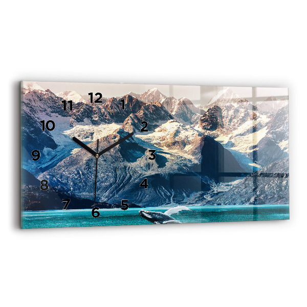 Glass wall clock rectangular Whale water