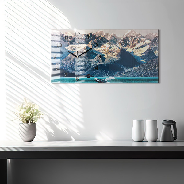 Glass wall clock rectangular Whale water