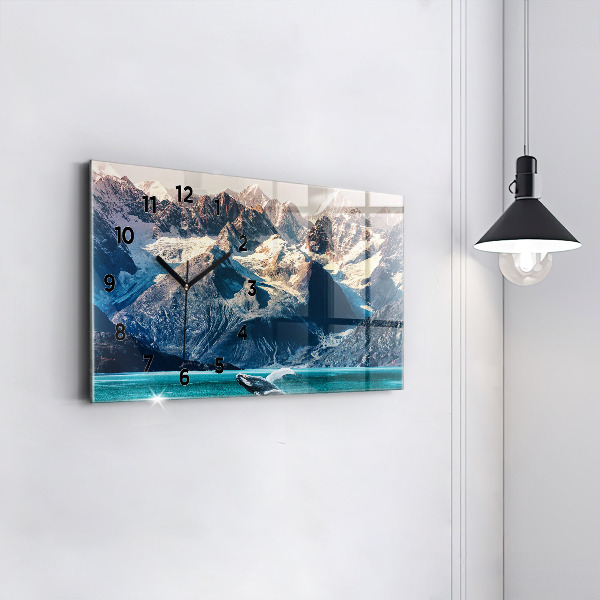 Glass wall clock rectangular Whale water