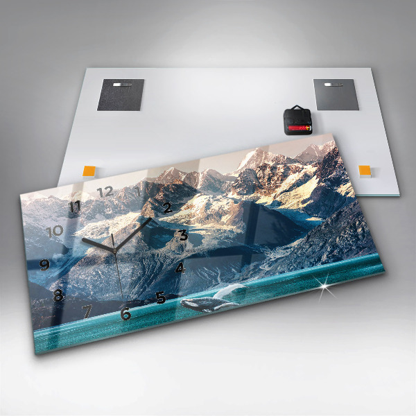 Glass wall clock rectangular Whale water