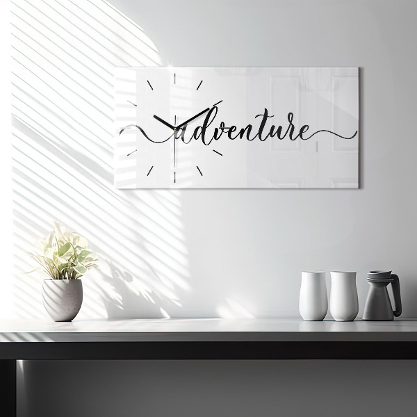 Glass wall clock rectangular Adventure inscription