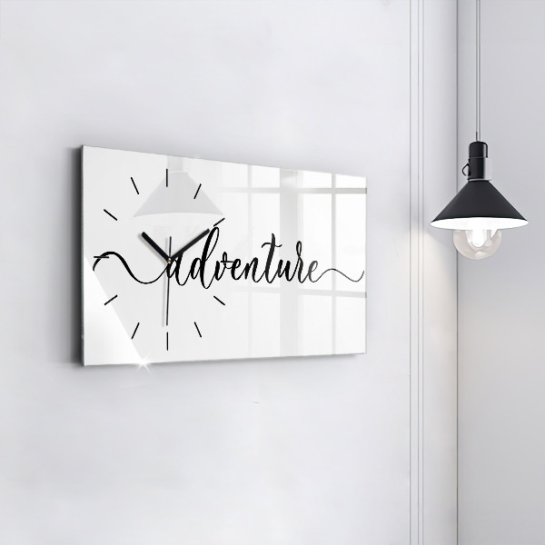 Glass wall clock rectangular Adventure inscription