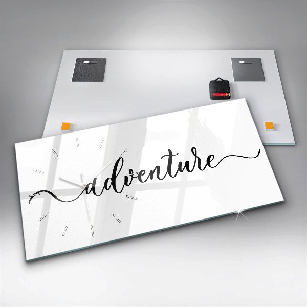 Glass wall clock rectangular Adventure inscription