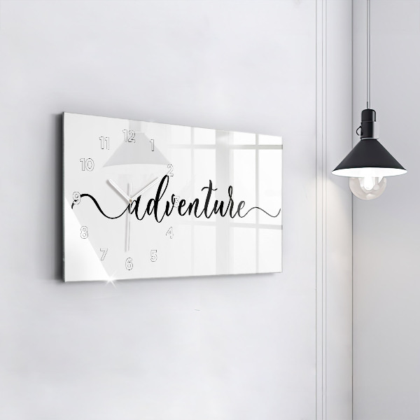 Glass wall clock rectangular Adventure inscription