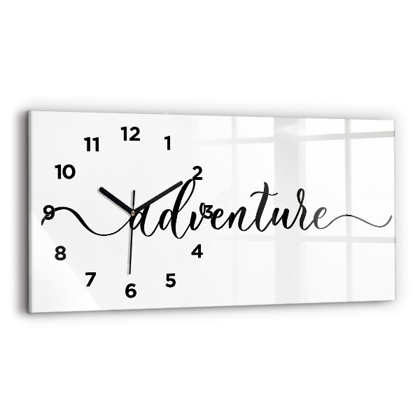 Glass wall clock rectangular Adventure inscription