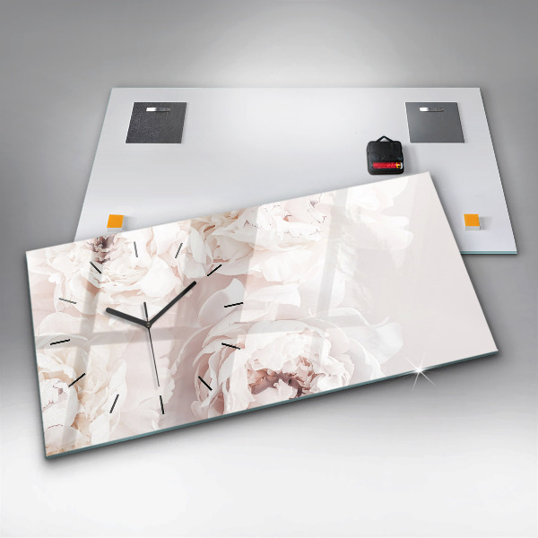 Glass wall clock rectangular Peony flowers
