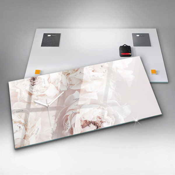 Glass wall clock rectangular Peony flowers