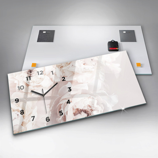 Glass wall clock rectangular Peony flowers