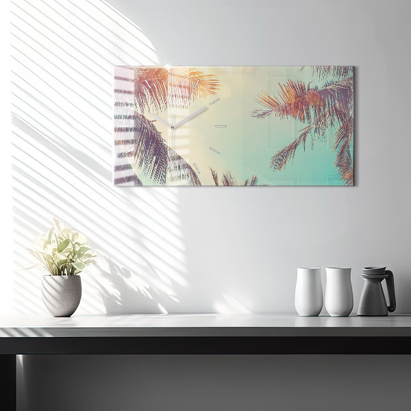 Glass wall clock rectangular Tropical palm trees