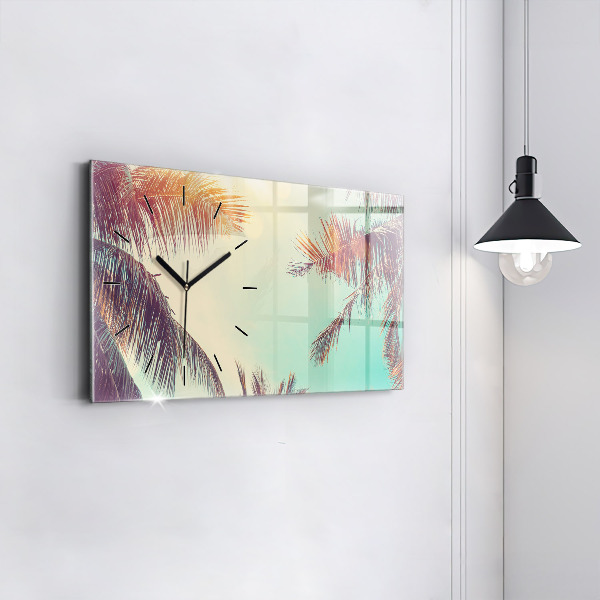 Glass wall clock rectangular Tropical palm trees