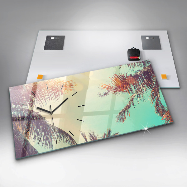 Glass wall clock rectangular Tropical palm trees