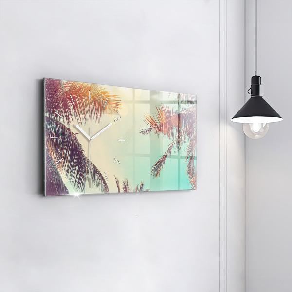 Glass wall clock rectangular Tropical palm trees