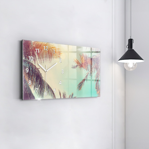 Glass wall clock rectangular Tropical palm trees