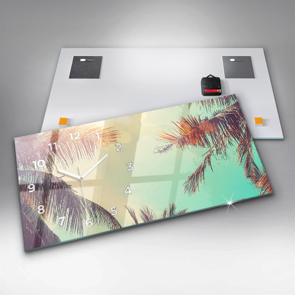 Glass wall clock rectangular Tropical palm trees
