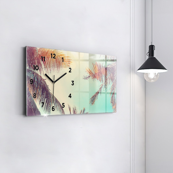 Glass wall clock rectangular Tropical palm trees
