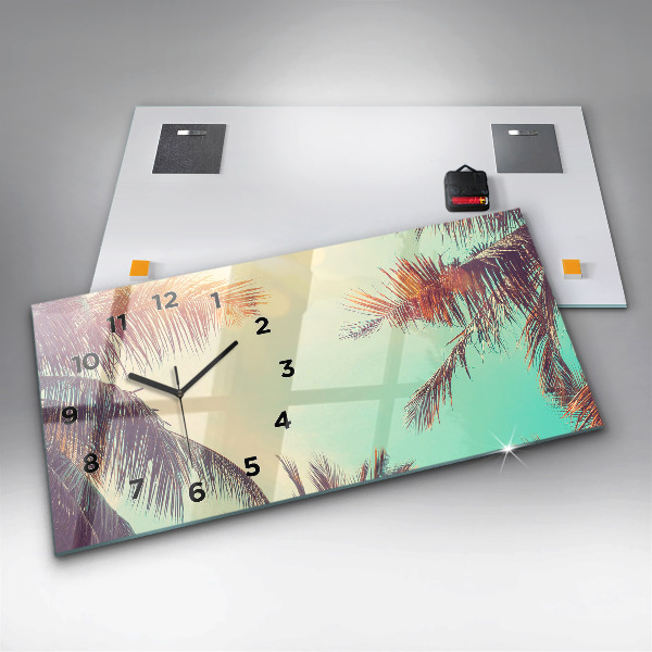 Glass wall clock rectangular Tropical palm trees
